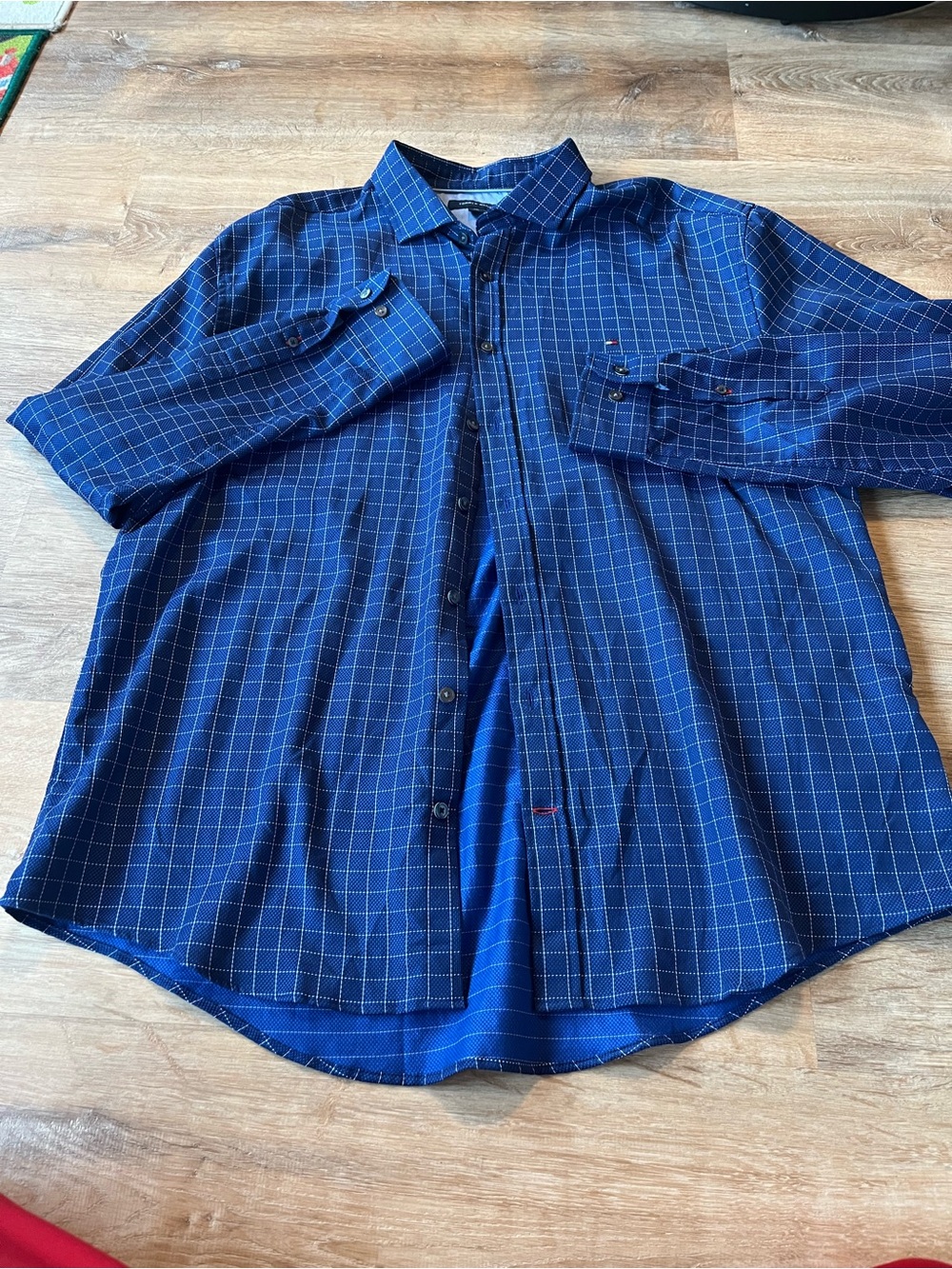Tommy Hilfiger Navy Blue Windowpane Button-Down Shirt men’s xxl long sleeve